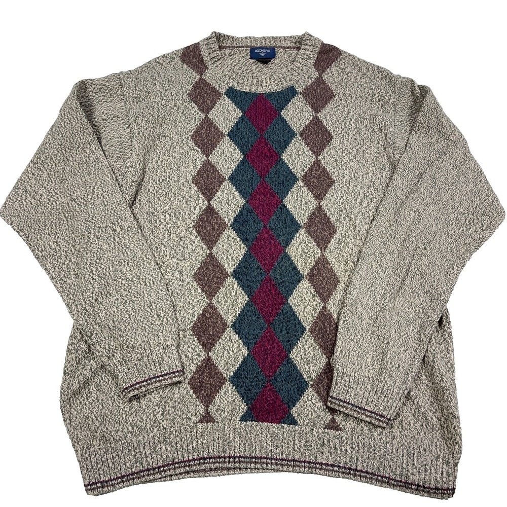 Vintage Grandpa Sweater Men XLT Brown Geometric Diamond Crewneck Cotton Cosby